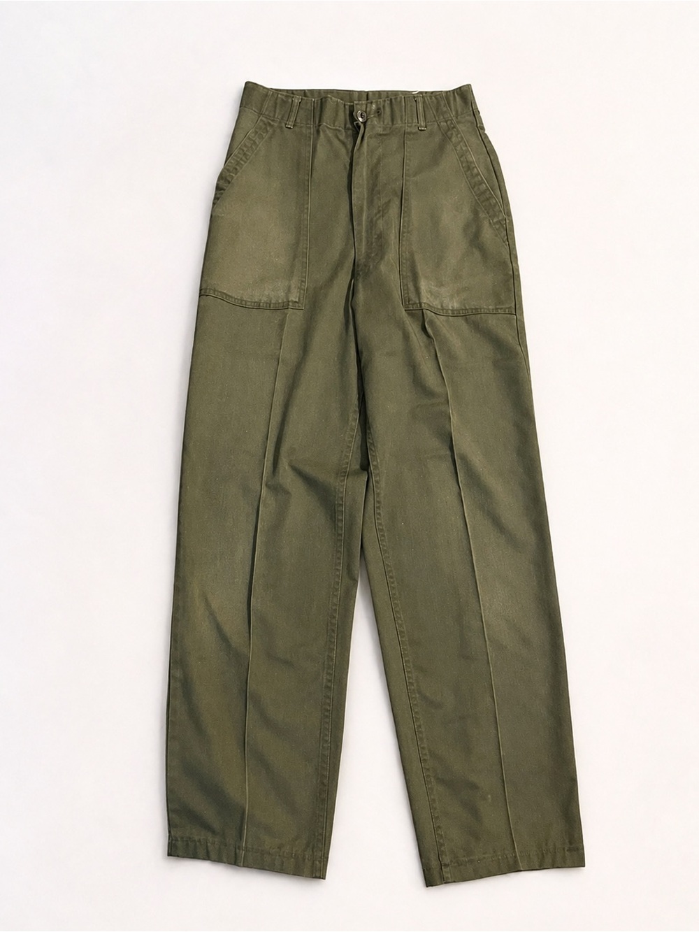 Vintage Military Utility Pants Olive Green Workwear Straight Leg 30x35